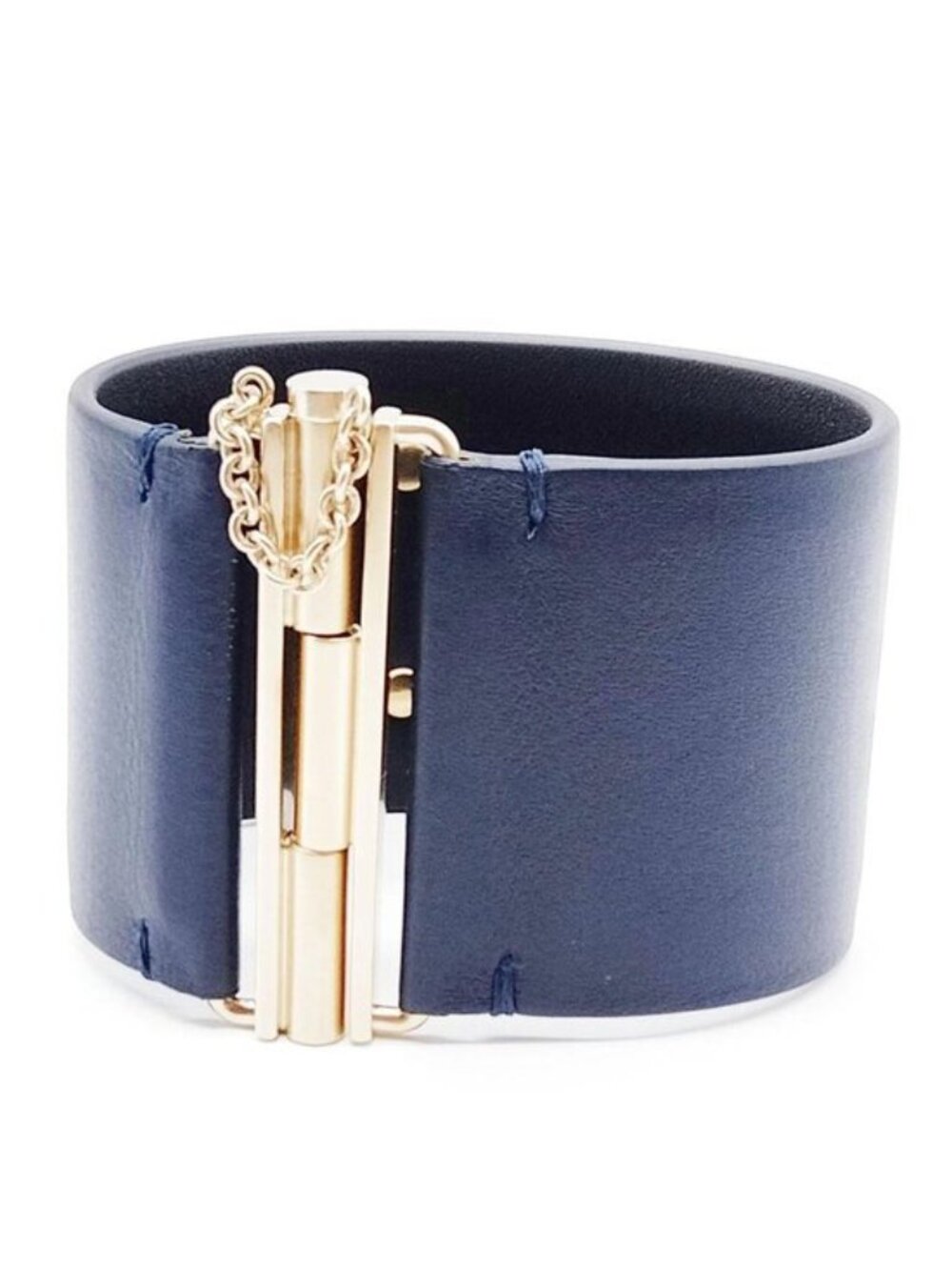 Authentic Chanel Black Leather Gold CC Cuff Bracelet - Picture 4 of 9